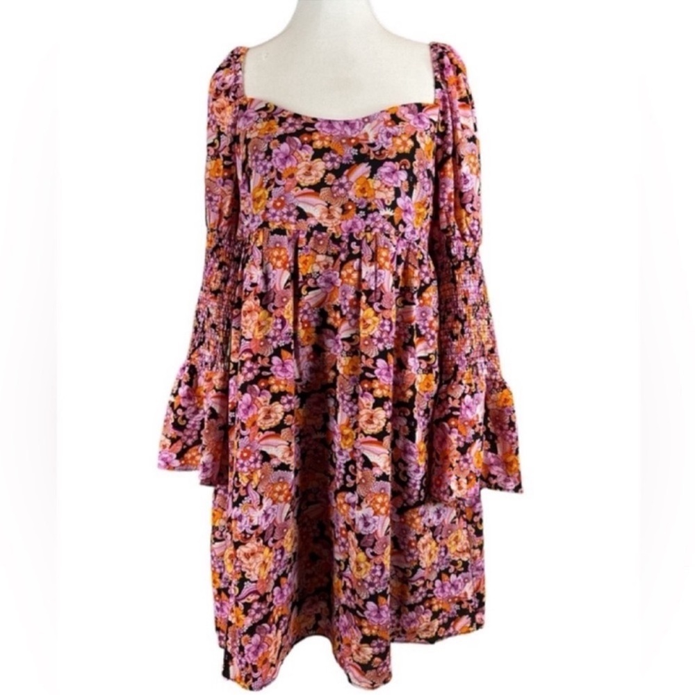 BCBGENERATION Floral Mini Dress Smocked Arms w/Bell Sleeves, Two Sizes 4 & 8. - Picture 2 of 11